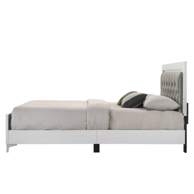 Grey and White Queen Bed with LED Light Padded Headboard