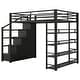 preview thumbnail 6 of 11, Full Size Metal Loft Bed with Bulit-in Wardrobe and Storage Shelves, Stairway Loft Bedframe with Cabinets and Steps