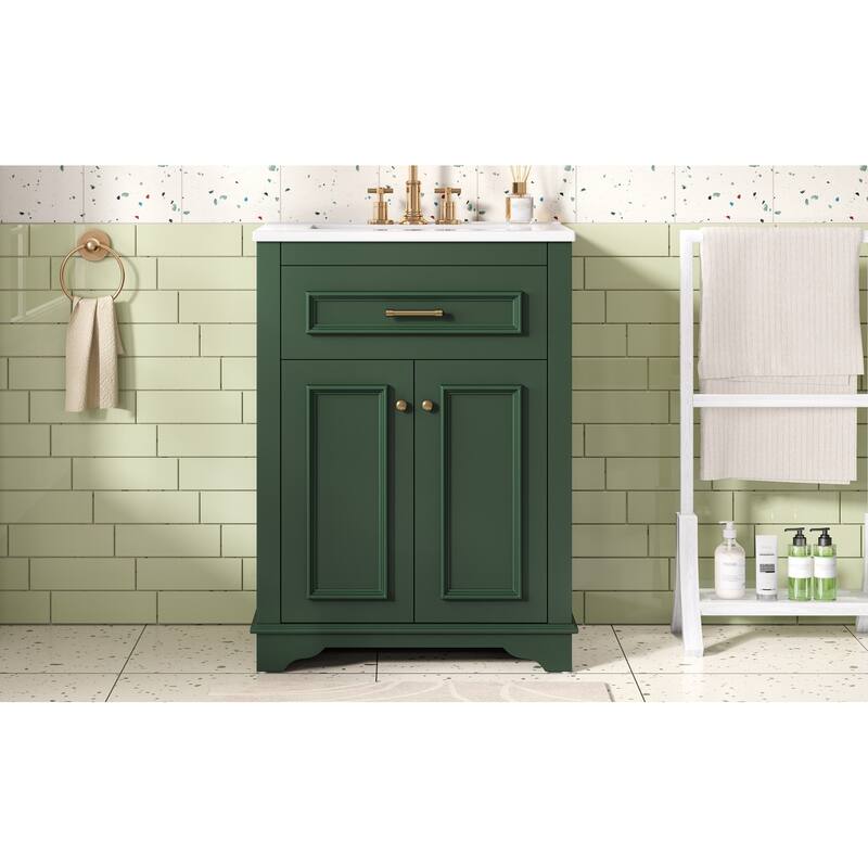 24" Bathroom Vanity with Integrated Ceramic Sink, Bathroom Cabinet with 2 Doors, 1 Tip-Out Drawer