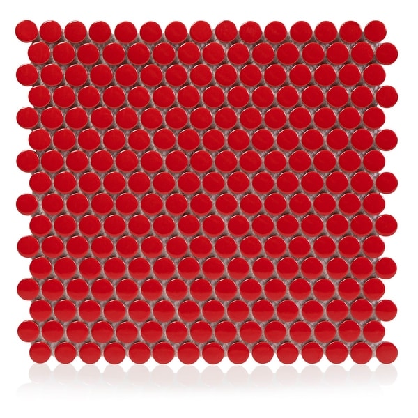 Industry Tile 12x12 Penny Round Bright Red porcelain tile mosaic (20 pc ...