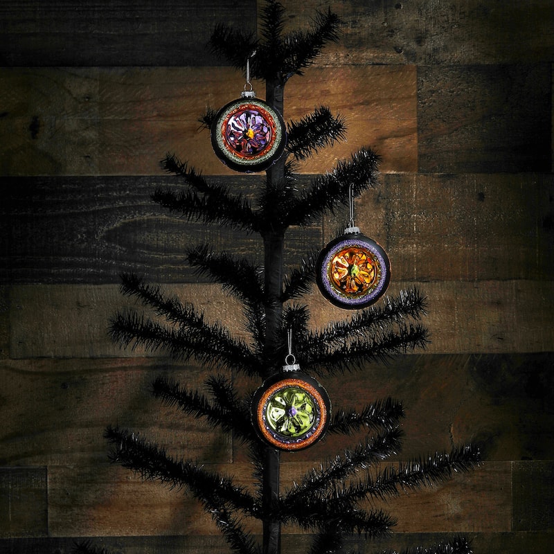 3" Glass Spooky Reflector Ornaments Box of 3