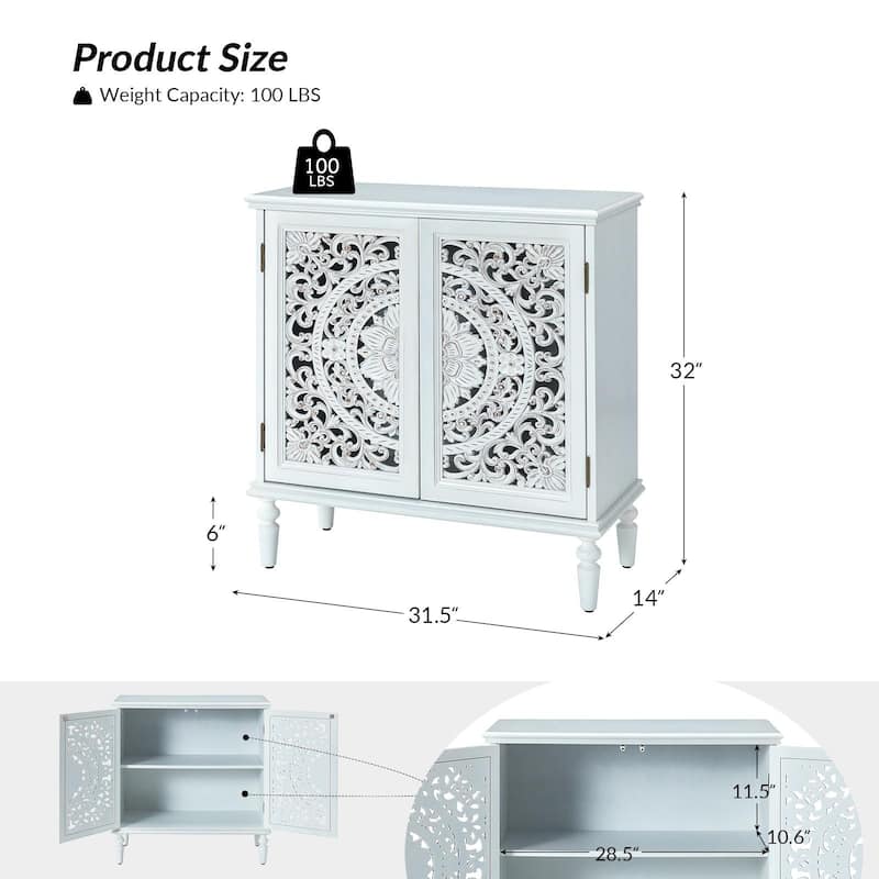 Ismenides Multifunctional 32" Tall 2-Door Accent Cabinet with Floral Design and Solid Wood Legs by HULALA HOME