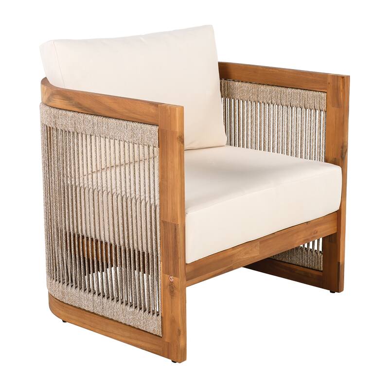 Christopher Knight Home - Bella Acacia Wood Bohemian 3 Piece Patio Chat Set with Cushion