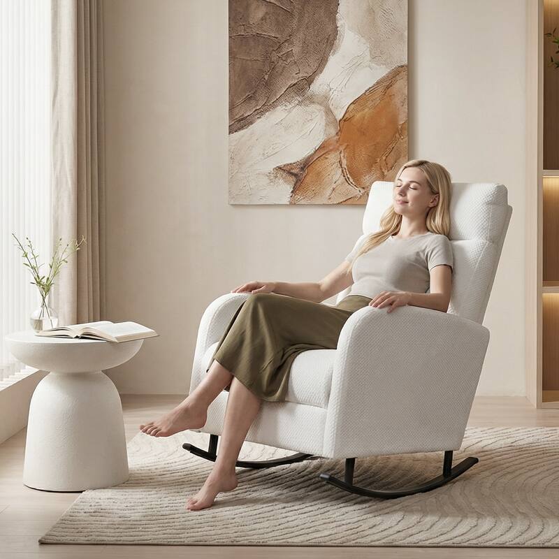 Set of 2 Rocking Chairs, Upholstered Nursery Glider Rocker, Recliner Armchair with Side Pocket for Living Room Bedroom