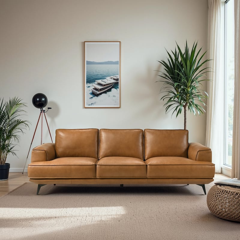 Addison Top Genuine Leather Mid-Century Modern Sofa