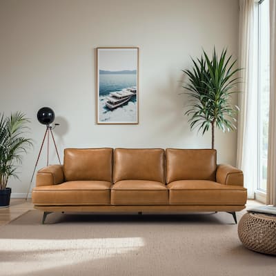 Addison Top Genuine Leather Mid-Century Modern Sofa