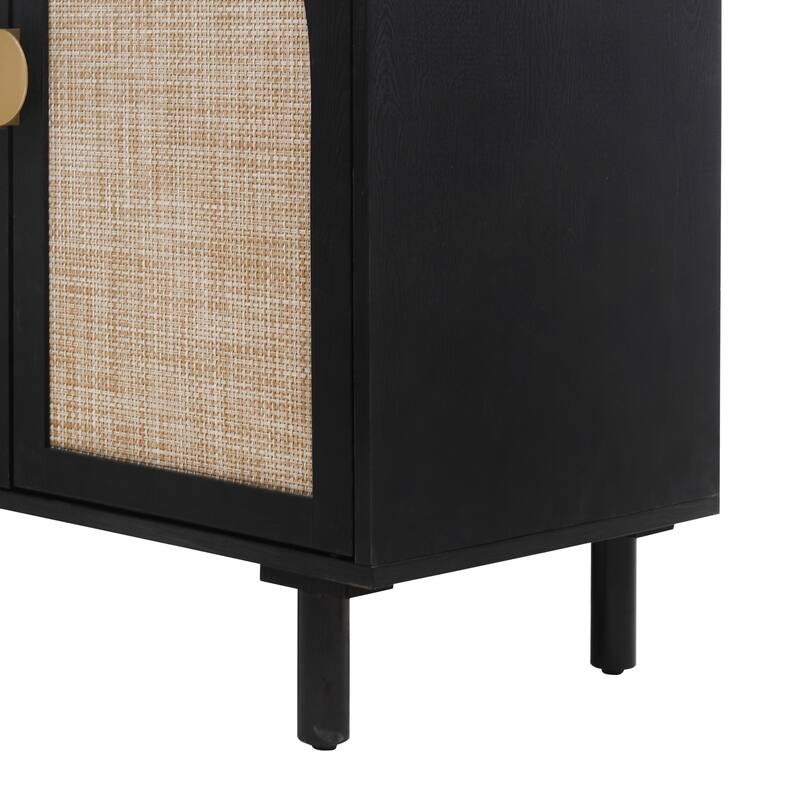 Engineered Rattan Sideboard Accent Storage Cabinet Black Buffet Cabinet