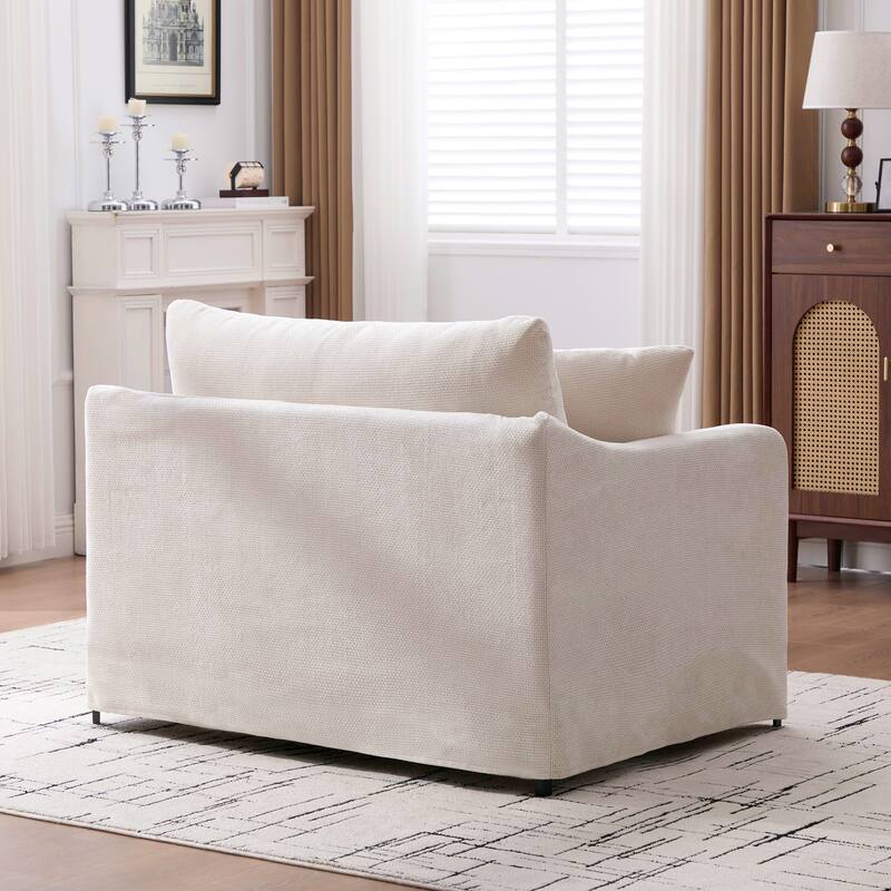 45.27" W Modern Chenille Armchair with Metal Legs, Upholstered Accent Chair with 2 Bolster Pillows for Living Room & Office