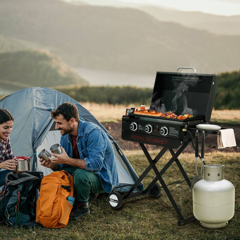 Royal Gourmet Portable 3-Burner Griddle with Collapsible Stand