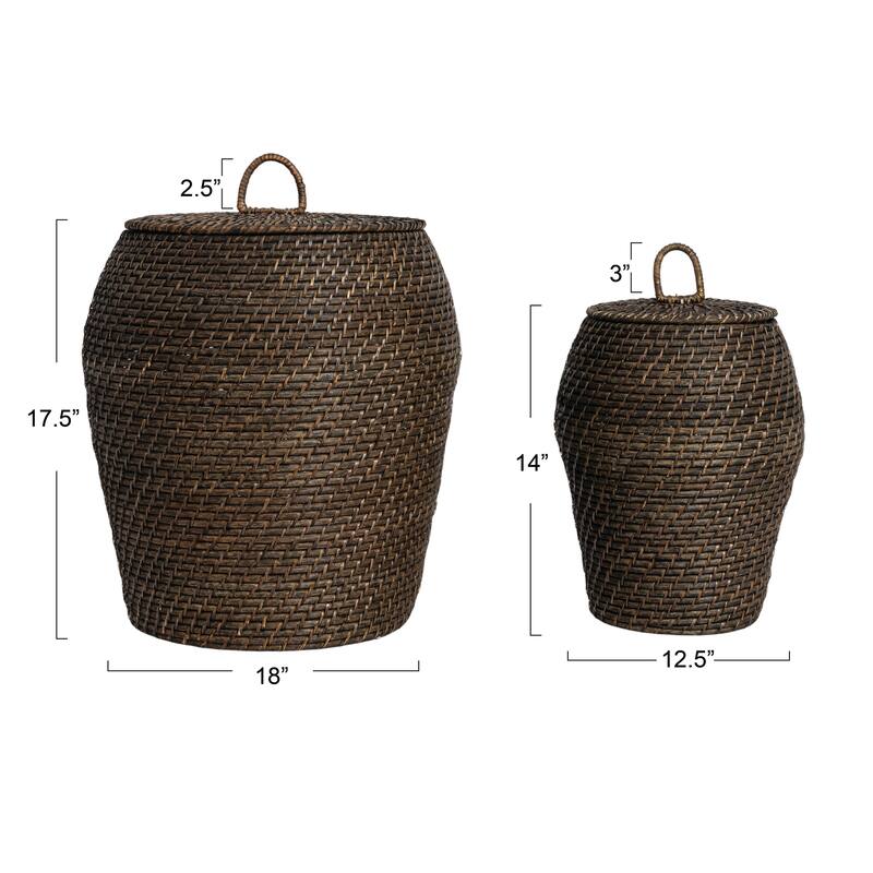Hand-Woven Rattan Wicker Storage Baskets with Lids, Set of 2