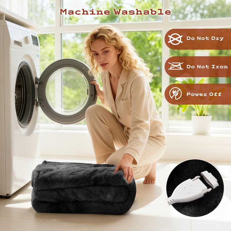 Plush Reversible Flannel and Sherpa Electric Throw Blanket with Safe Auto Shut-Off