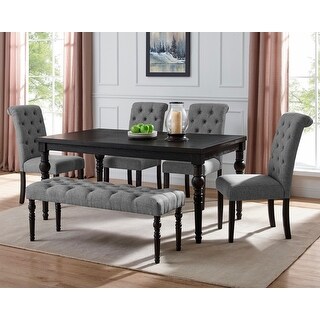 6-Piece Kitchen Table Set w/ 4 Upholstered Rattan Back Dining Chairs ...