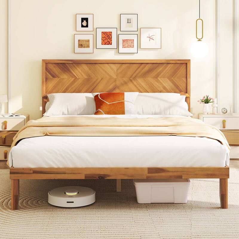 Gymax Twin/Full/Queen Size Bed Frame w/Headboard Wooden Slats Support