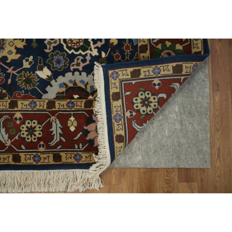 Hand Knotted Oriental 100% Wool Carpet Traditional All-Over Navy Blue & Blues Agra Area Rug - 9' 1'' X 6' 1''