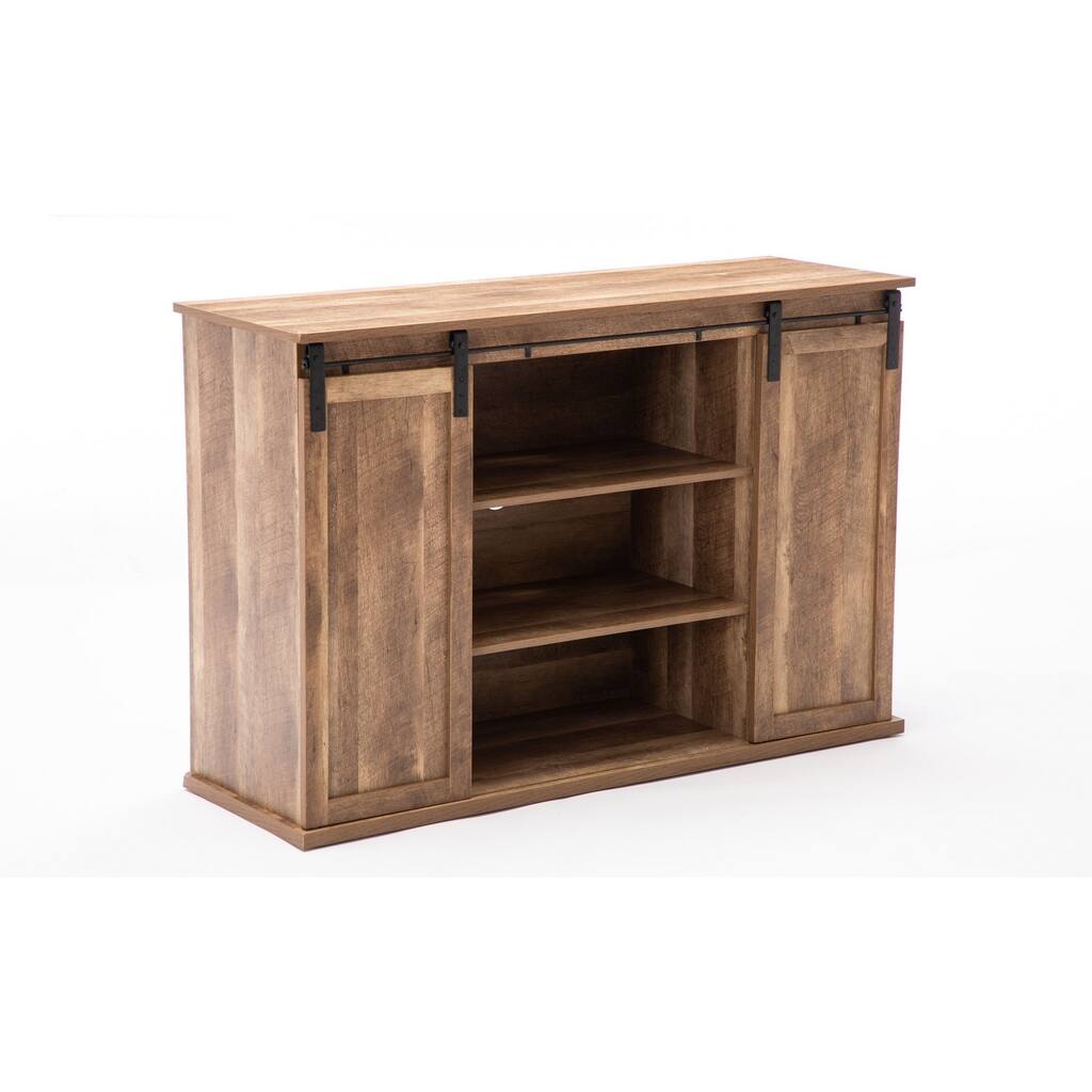 Rustic Media Cabinet with Barn Door and Open Storage, Natural