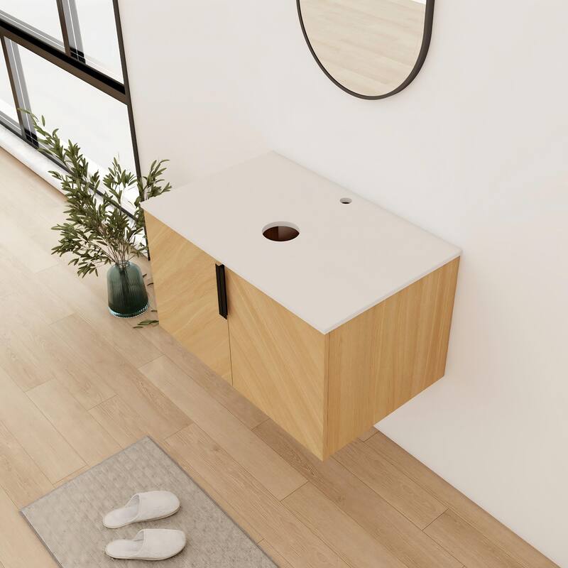 Bathroom Vanity With Sink In 30/36 Inch, Floating Bathroom Vanity With 2 Soft Close Doors - 29.5''W×18.88''D×17.06''H - Beige-No Sink