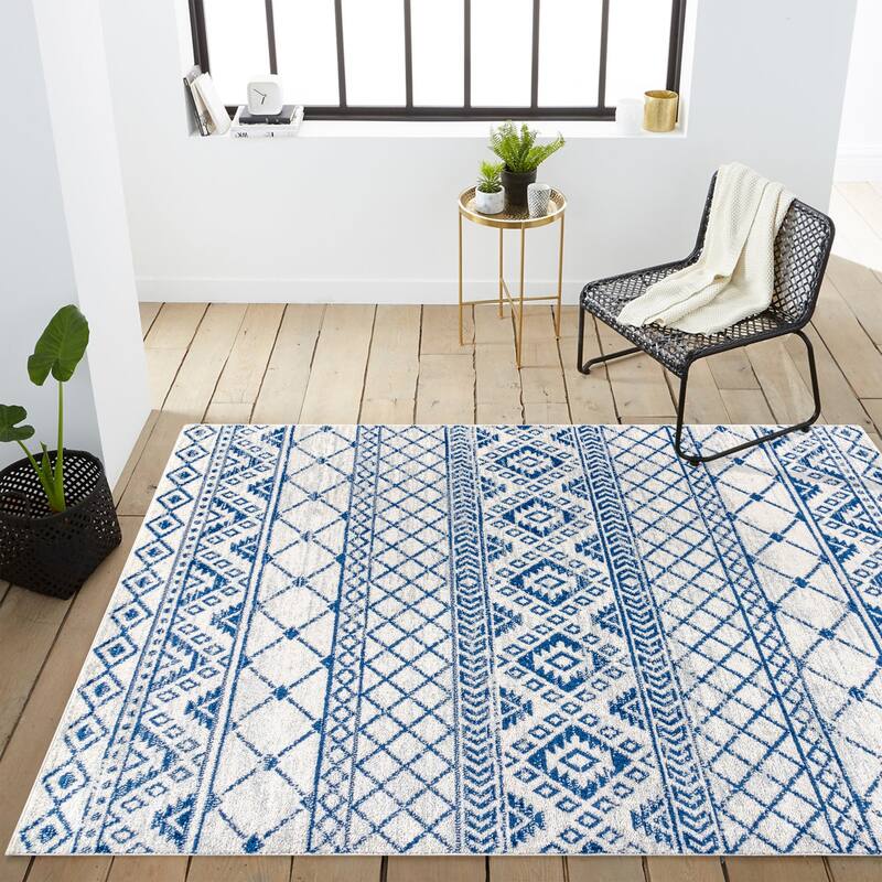 JONATHAN Y Asilah HYPE Boho Vintage Tribal Area Rug - 8 X 10 - Cream/Blue