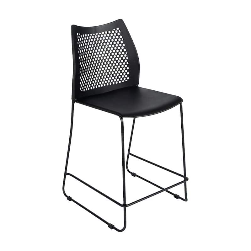 Stackable Sled Base Counterstool with Vented Back and Integrated Footrest - 19.75"W x 22"D x 37.5"H - Black Plastic/Black Frame