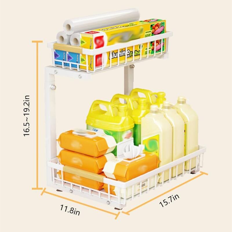 Metal Under Sink Organizer, 2 Tier Pull Out Cabinet Slide Out Shelf