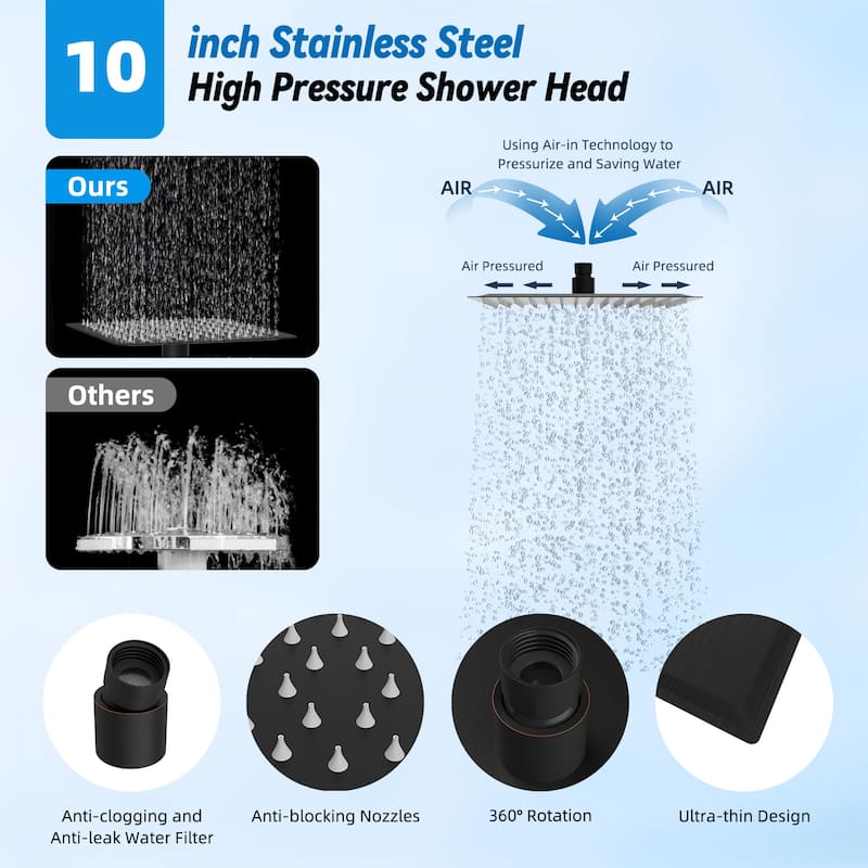 10" All Metal High Pressure Rain Shower with 4-spray Handheld Shower