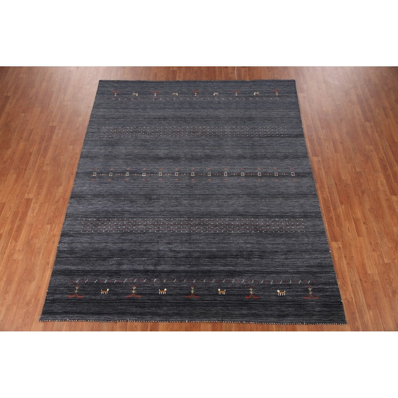 Striped Gabbeh Oriental Area Rug Handmade Wool Carpet - 8'0" x 9'9"