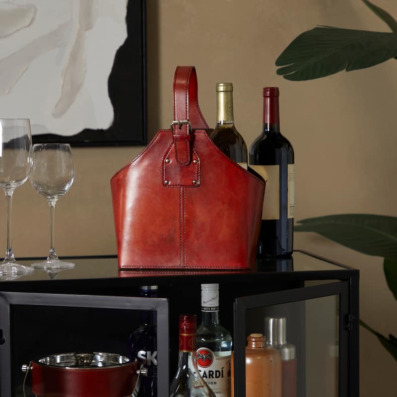 Leather 2 Bottle Wine Holder with Carrying Handle