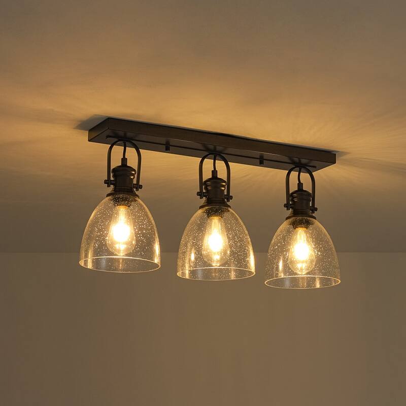 Industrial 3-Light Versatile Glass Island Semi Flush Mount Wall Light