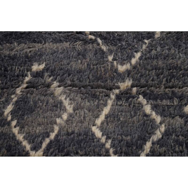 Grey Trellis Moroccan Style Large Rug Hand-Knotted Wool Carpet - 9'11" x 14'7"