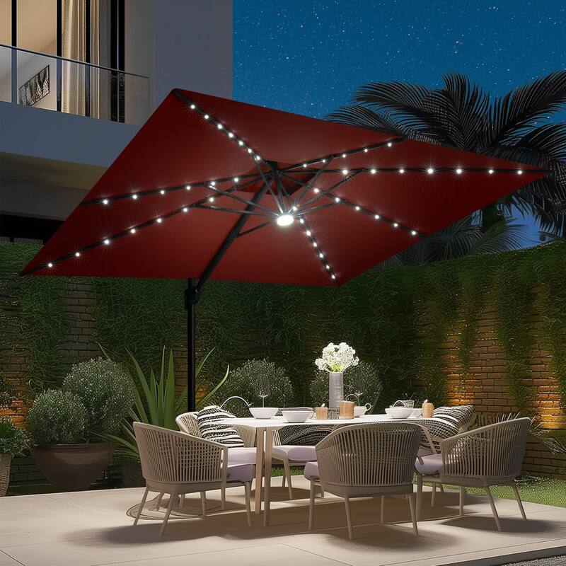 9 FT x 11 FT Outdoor Double Top LED Lighted Patio Cantilever Umbrella