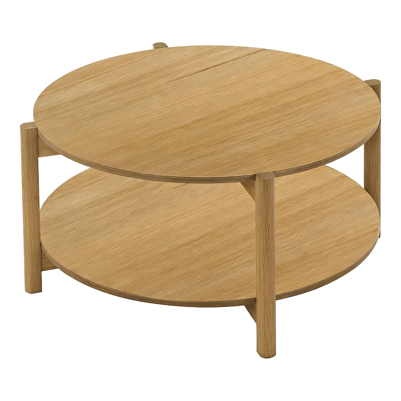 Furniture of America Rovion Round Wood Coffee Table with Open Bottom Shelf