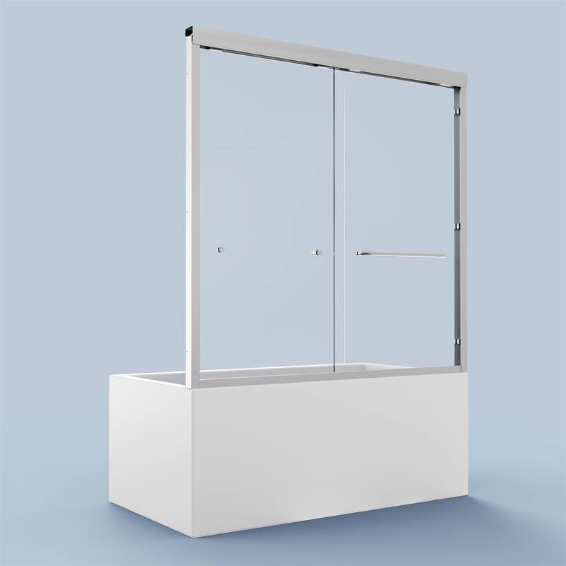Semi-Frameless Double Sliding Tub Door, 1/4" Thick SGCC Tempered Glass