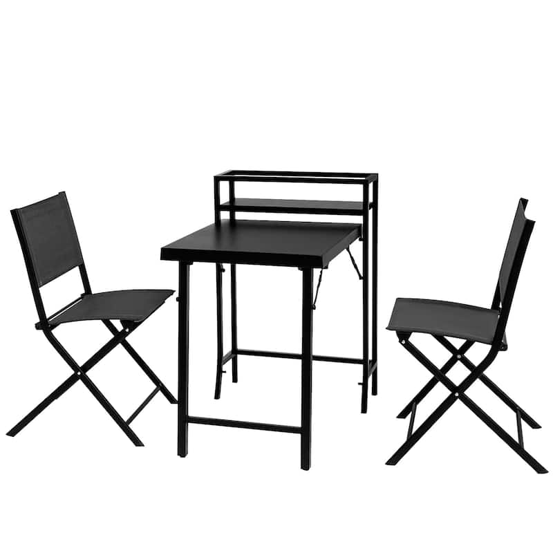 3PCS Patio Bistro Set, Patio Set of Foldable Patio Table and Chairs - 2 Person Seating - 2 Person Seating - Black