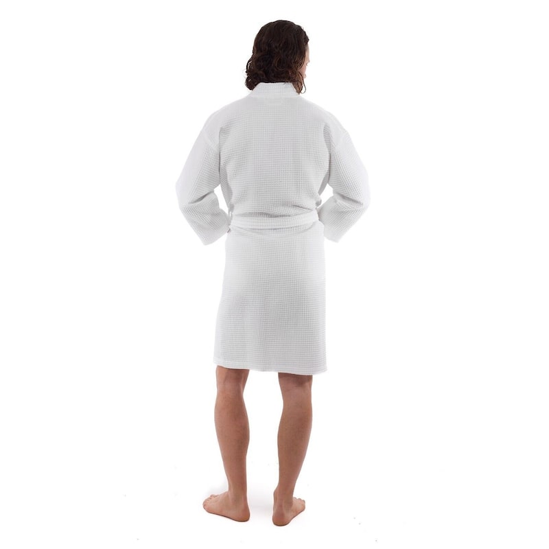 Classic White Turkish Cotton Waffle Weave Kimono Cotton Robe - Hotel Spa and Shower Bathrobes