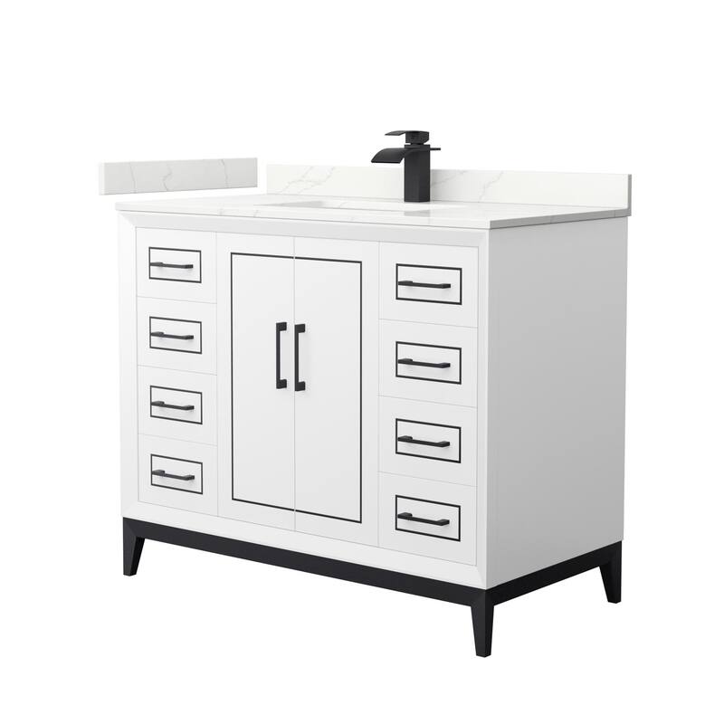 Wyndham Collection WCH515142S-QTZ-UNSMXX Marlena 42" Free Standing - White / Giotto Quartz Top / Matte Black Hardware