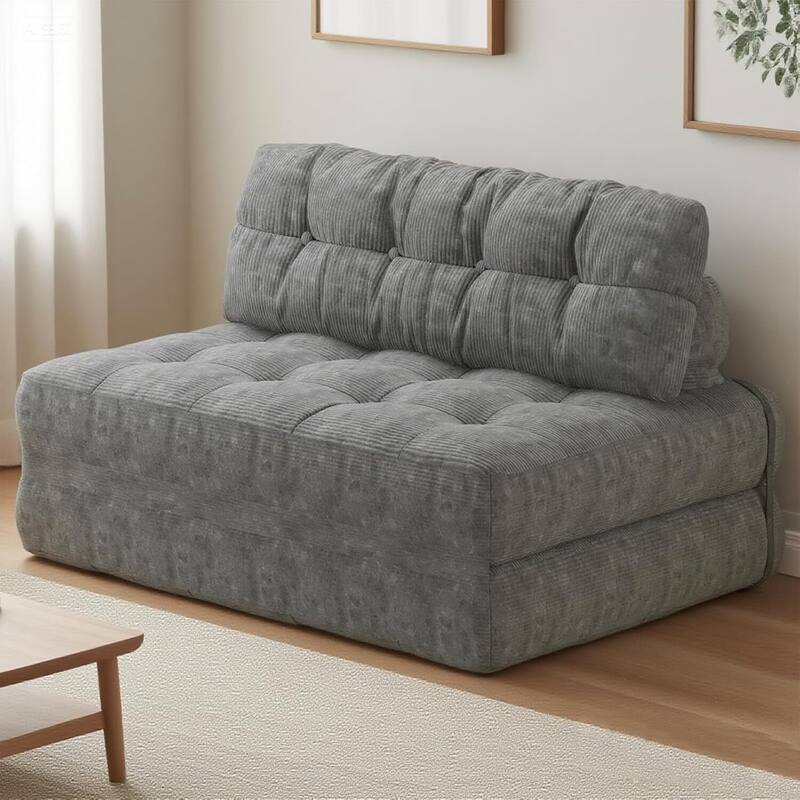 Portable Full Floor Folding Sofa Bed, Convertible Sleeper Chair for Living Room - Grey