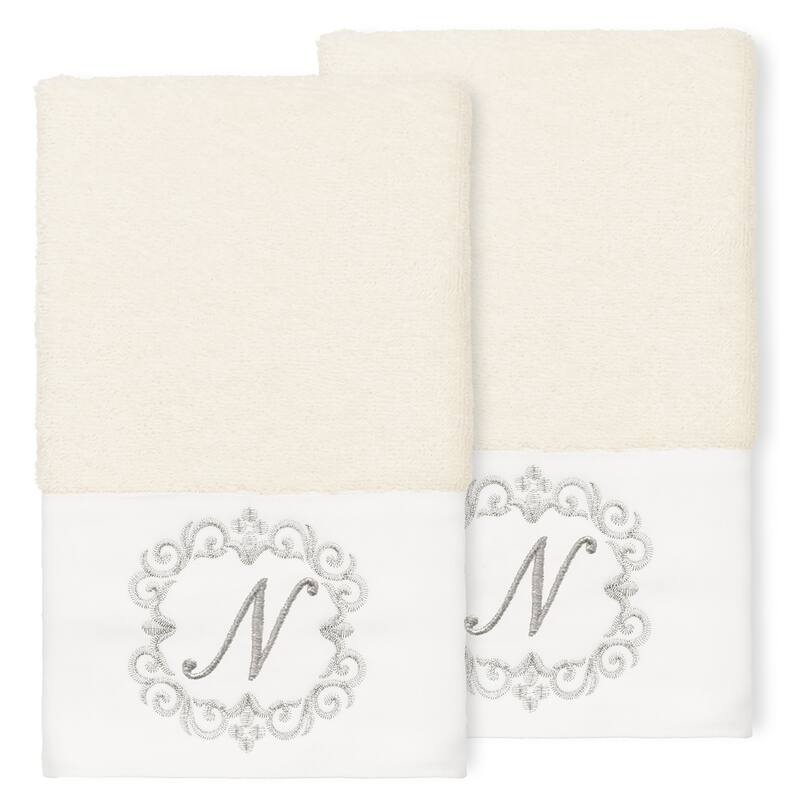 Authentic Hotel and Spa 100% Turkish Cotton Monica 2PC Embellished Hand Towel Set - N - Cream