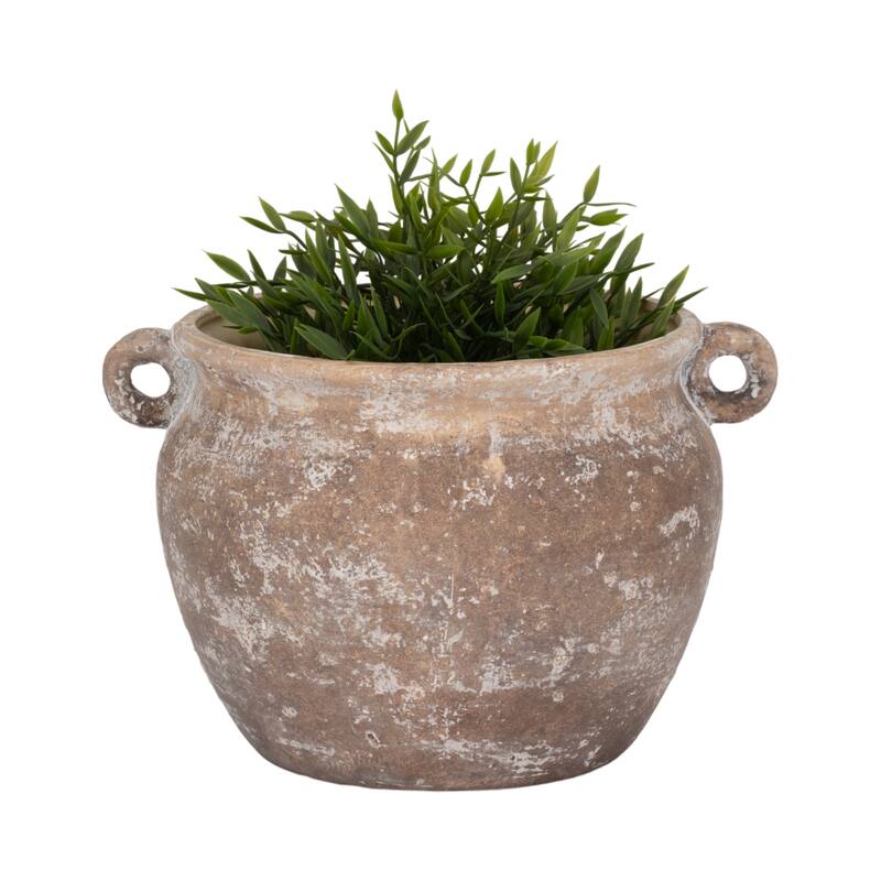 Stoneware Planter Rustic Texture and Handles Vessel Vintage Style
