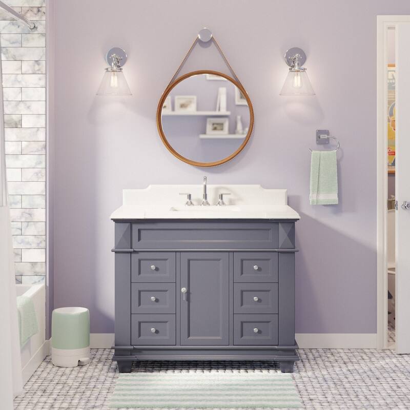 KitchenBathCollection Elizabeth 42" Bathroom Vanity with Quartz Top - Marine Gray