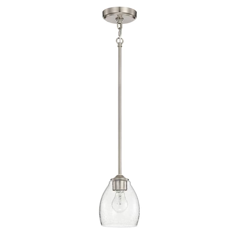 1-Light 5 inch Brushed Nickel Mini Pendant Light with Seedy Glass Shade