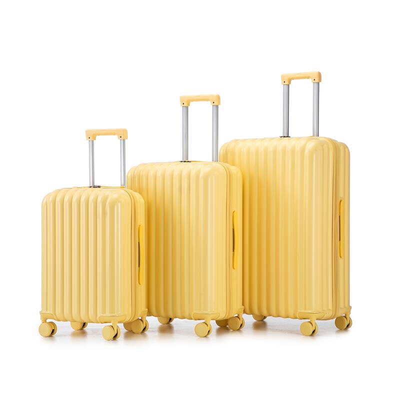 Carry on Hardshell 3 Piece ABS Luggage Set with Cup Holder & USB Port & Phone Holder - Yellow