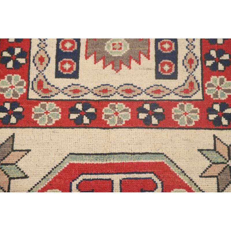 All-Over Geometric Kazak Area Rug Handmade Wool Carpet - 6'9" x 9'6"