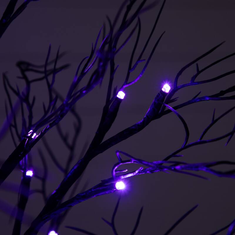 Battery Operated Black Twig Artificial Halloween Tree - 2' - Dual Color LED Lights