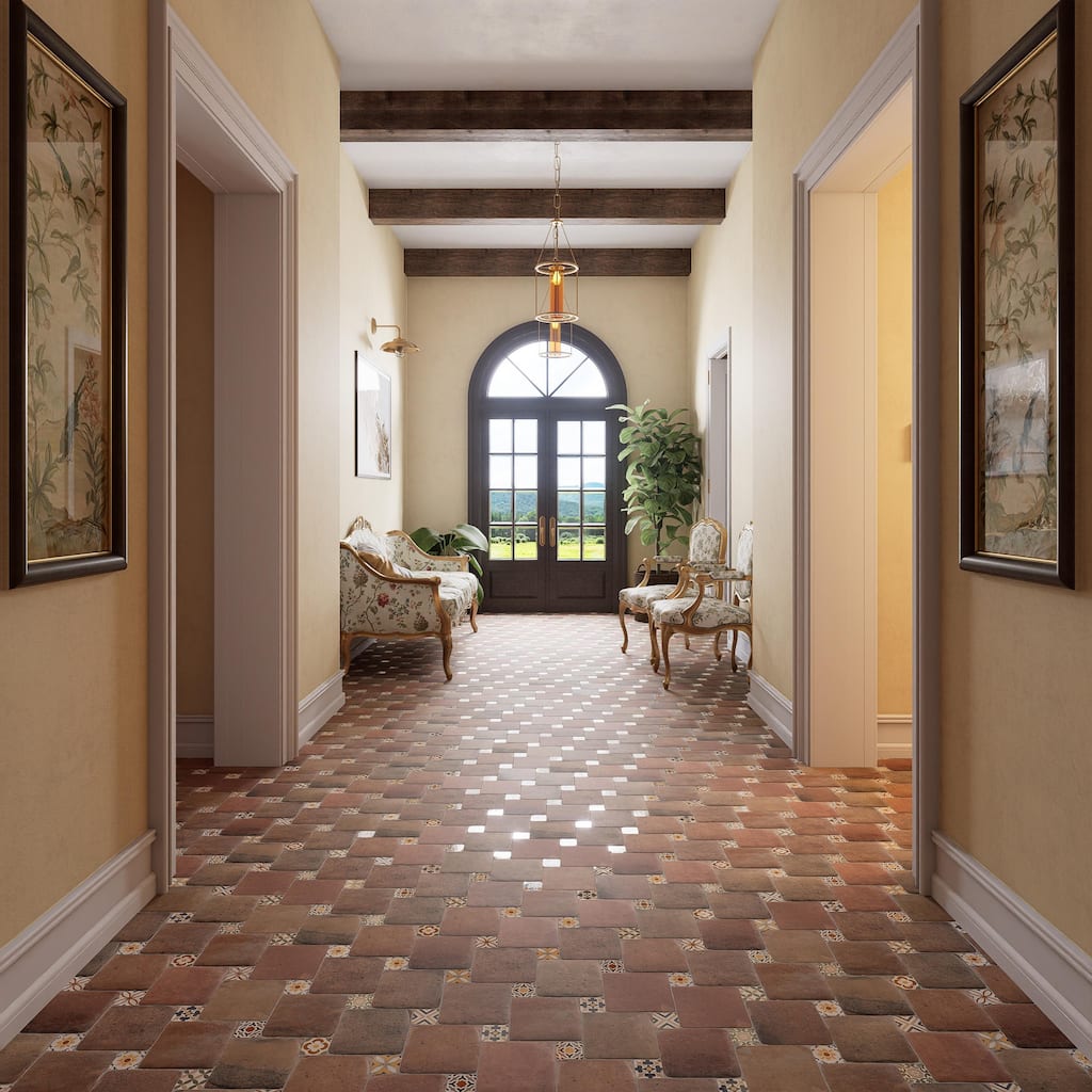 Merola Tile Benisa Marelle Cotto with Paladio Taco 5-7/8" x 8" Porcelain Floor and Wall Tile - Case (72 Tiles)