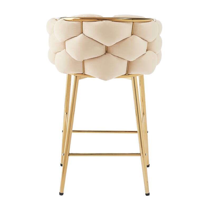 Modern 28-Inch Set of 2 Bar Stools with Velvet Padded Backrest Seat, Metal Legs for Dining Room Living Room and Bedroom