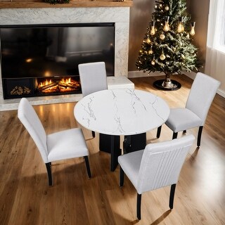 5-Piece Round Dining Table Set With 4 Upholstered Chairs - Bed Bath ...