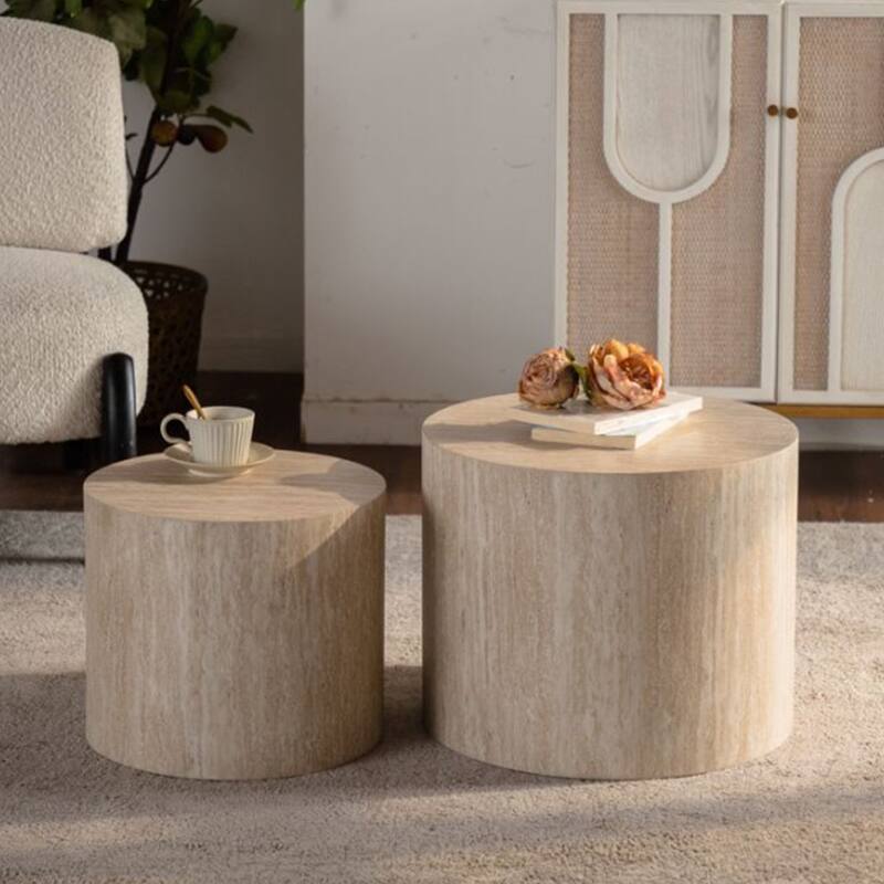 Set of 2 Round Wooden Nesting Coffee Tables - Modern Small Space Solution