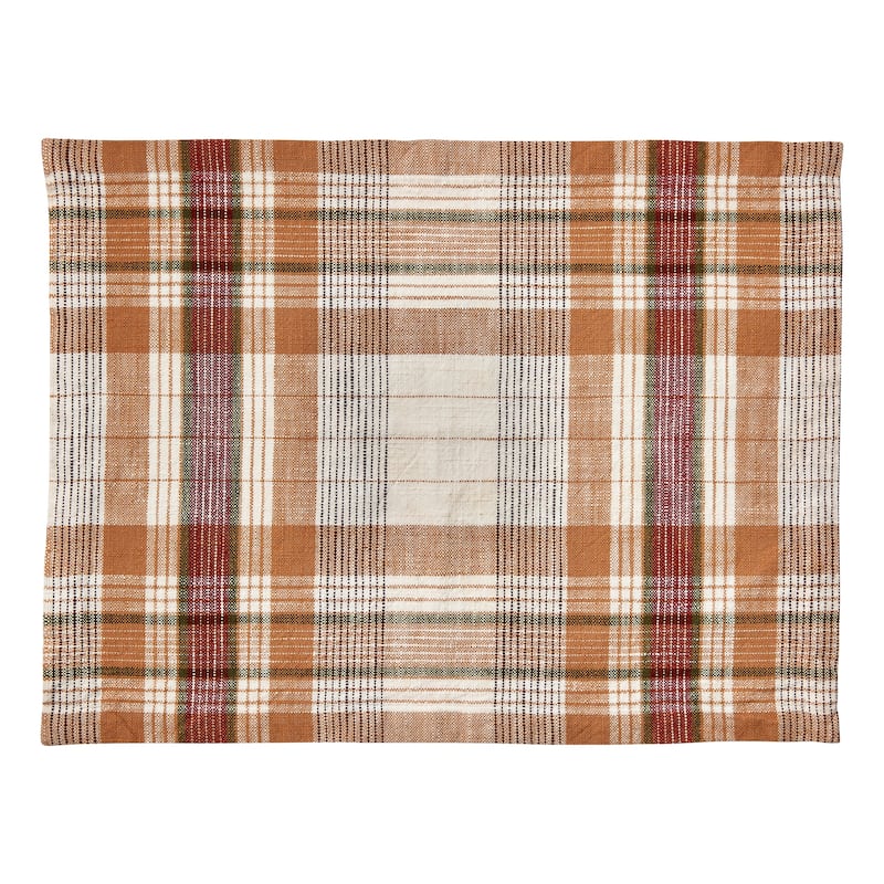 Eva Plaid Cotton Placemat Set for Fall Harvest - Multicolor, Machine Washable, 13" H x 19" L x 14.5" W