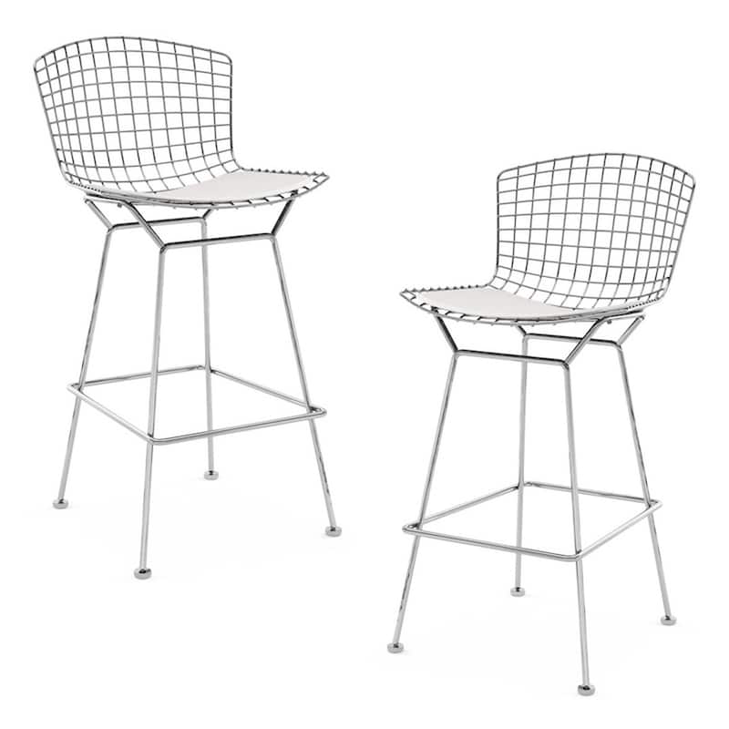 WIRE METAL Bertoia Counter Stool (26") Set of 2 - 39"Hx20.5"Wx23"D - Chrome/White