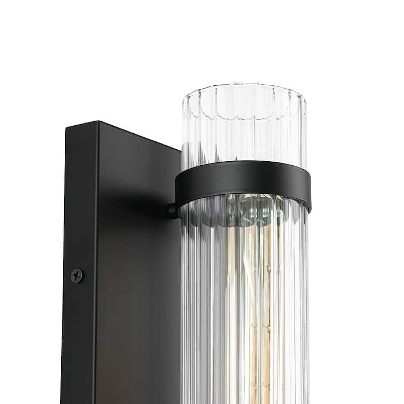 Modern 1-Light Clear Ribbed Glass Pipe Wall Lamp