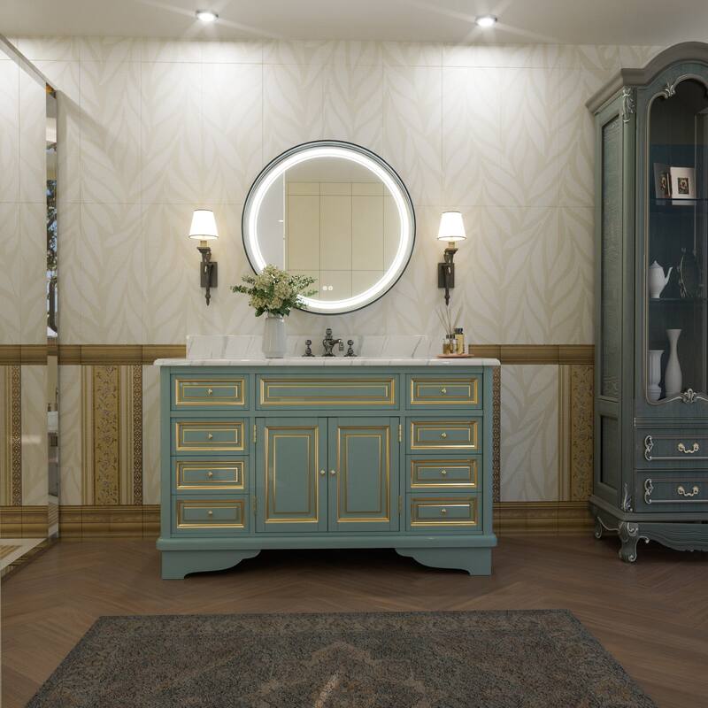 KEONJINN Round LED Front Light Bathroom Vanity Wall Mirror 3 Colors, Anti-fog, Metal Frame